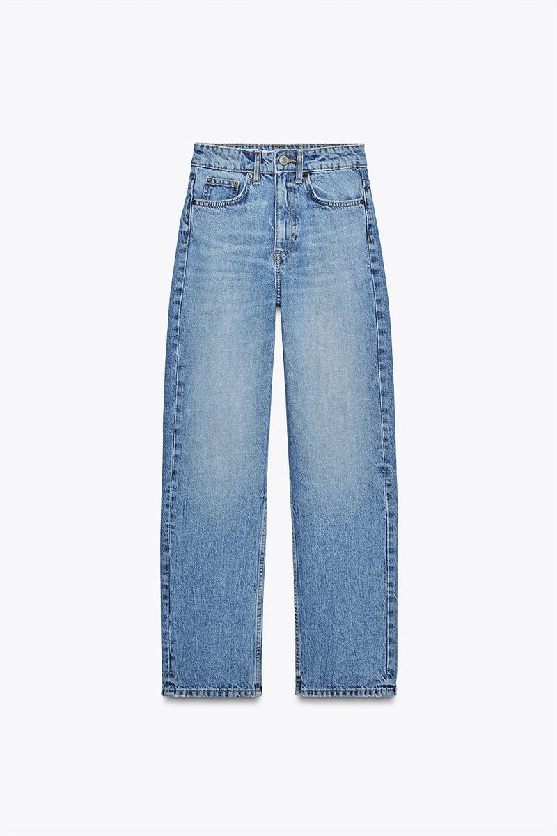 Women’s High-Waisted Straight-Leg Jeans – Classic Relaxed Fit Denim Pants