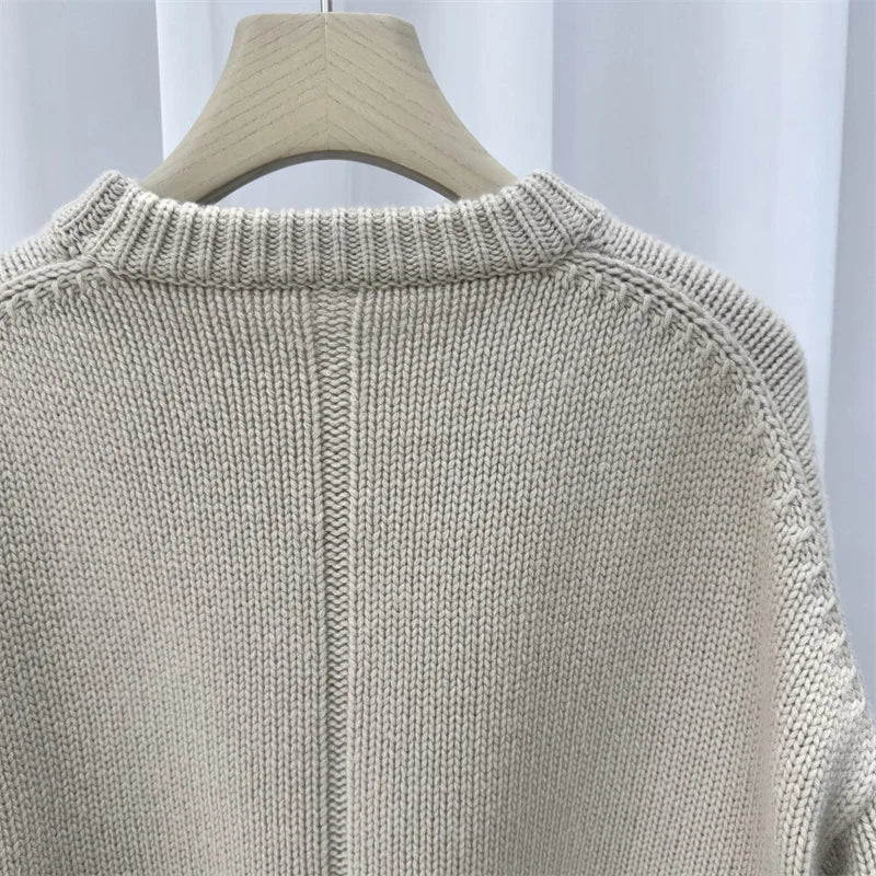 Women's Versatile Crewneck  Cashmere knitted Sweater/Ribbed Neckline/Elastic Cuff Hem/Long Sleeved Woolen Blend Pullover.