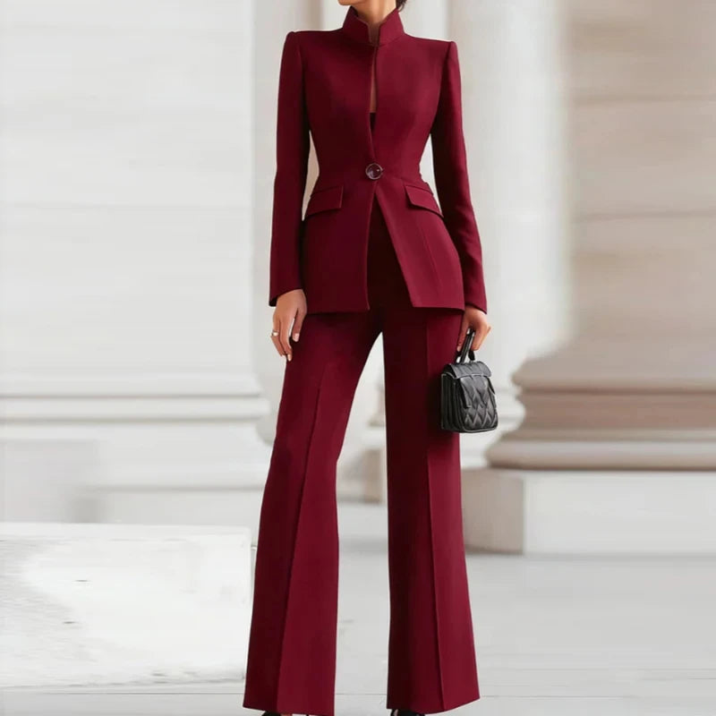 Elegant Tailored Long Sleeve Blazer & Wide-Leg Pant Suit Set – Timeless Professional Luxury Outfit for Women | Modern Blend Boutique