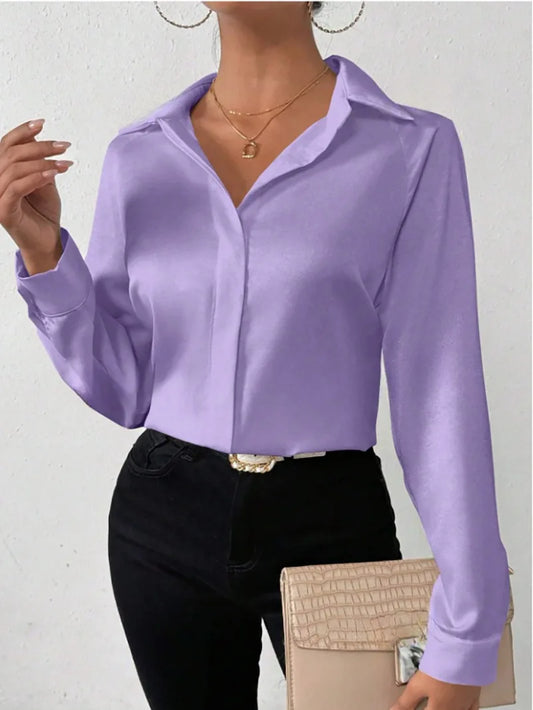 Satin Like Silk Button Down Blouse/ Long Sleeved Slightly Stretched.