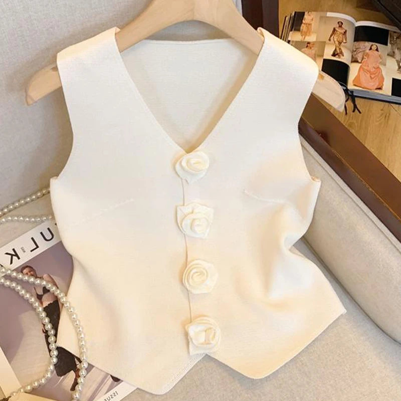 Chic Vests Elegant Waistcoat/V-neck Top’s/Casual/Outwear Sleeveless Slim/Knitted Vest All-match Streetwear.