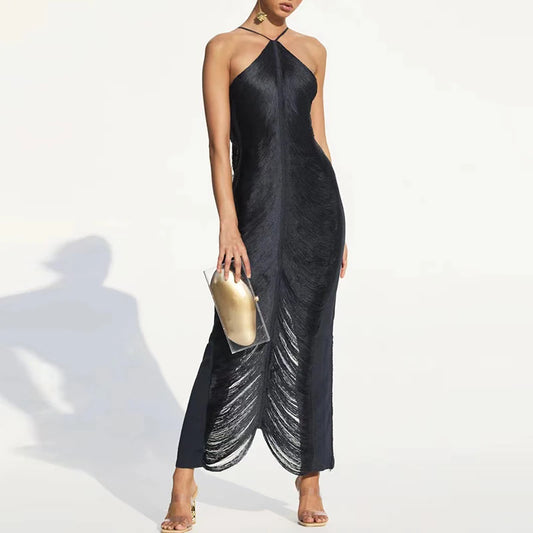 Luxury Draped Halter Maxi Dress – Shimmer Evening Gown for Elegant Women | Modern Blend Boutique