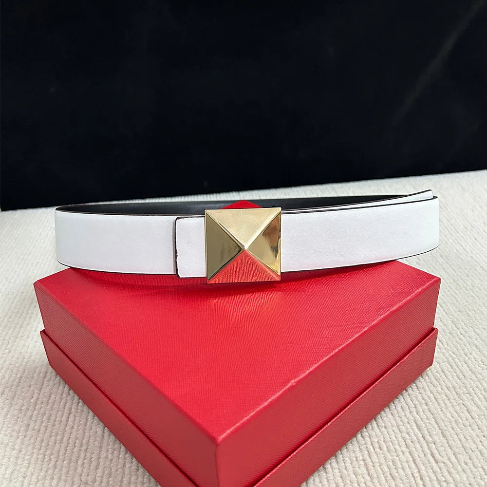Luxury Brown Leather Belt with Gold Geometric Buckle | Women’s Statement Waist Belt