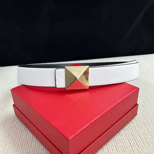 Luxury Brown Leather Belt with Gold Geometric Buckle | Women’s Statement Waist Belt