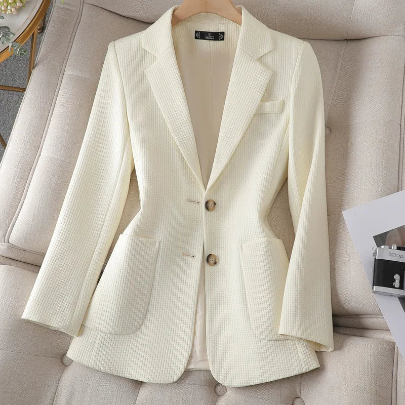 Fashion Solid V~Neck Blazer for Women/Commuter Casual Elegant Single-breasted Blazer.High Stretched Slim Fitted Blazer.