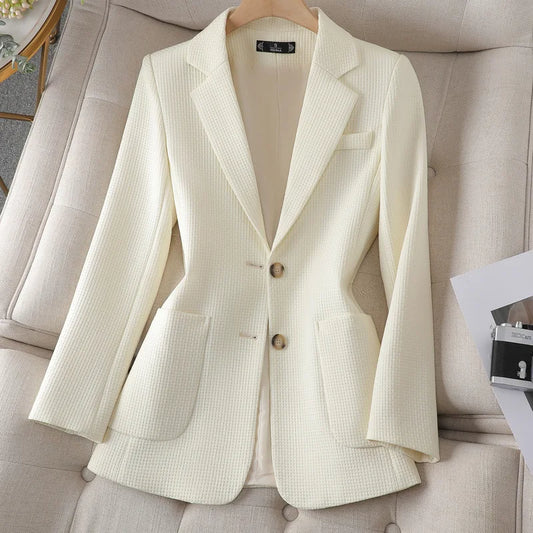 Fashion Solid V~Neck Blazer for Women/Commuter Casual Elegant Single-breasted Blazer.High Stretched Slim Fitted Blazer.