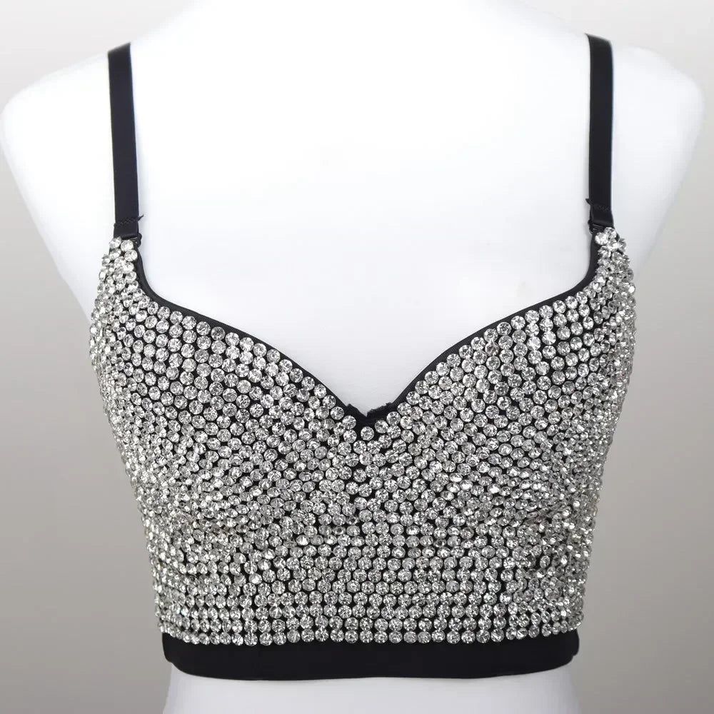 Fashion Sequined Tank Top/Shiny Shaper Push Up Bra/Sexy Halter Cropped Top/Bralette Corset Camis.