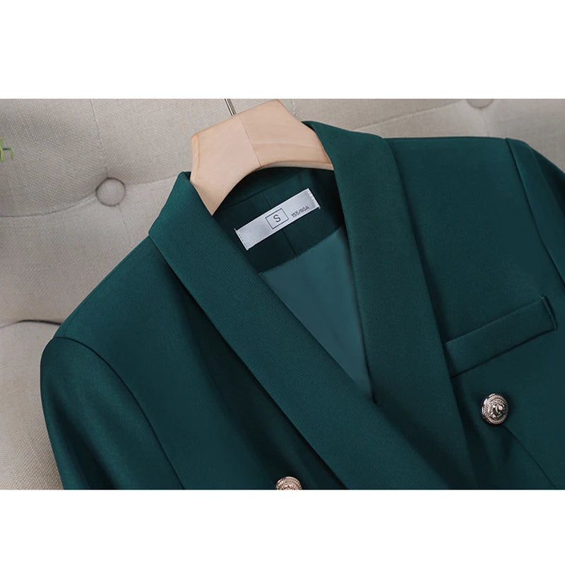 High Quality Turn Down Collar Suit/Two Piece Double Breasted Blazer/Straight Zipper Trousers Women Outfit.