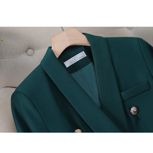 High Quality Turn Down Collar Suit/Two Piece Double Breasted Blazer/Straight Zipper Trousers Women Outfit.