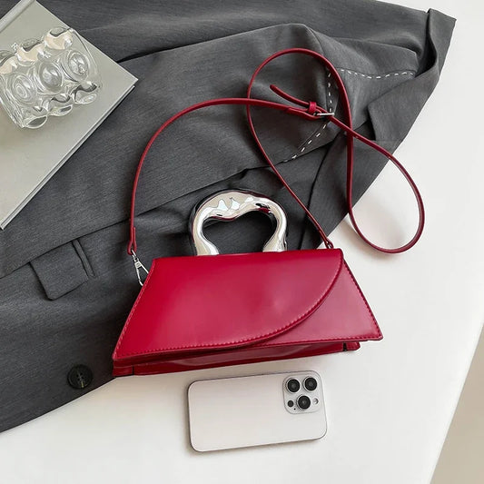 Luxury Heart Handle Mini Handbag – Structured Crossbody & Clutch Purse with Metallic Top Handle