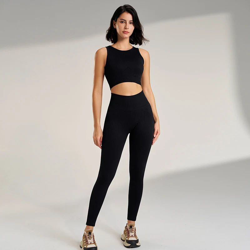 Women's Sports Fitness Suit/High Intensity Workout Shockproof Bra/High Waisted Leggings Tights Yoga Suit Training Set.