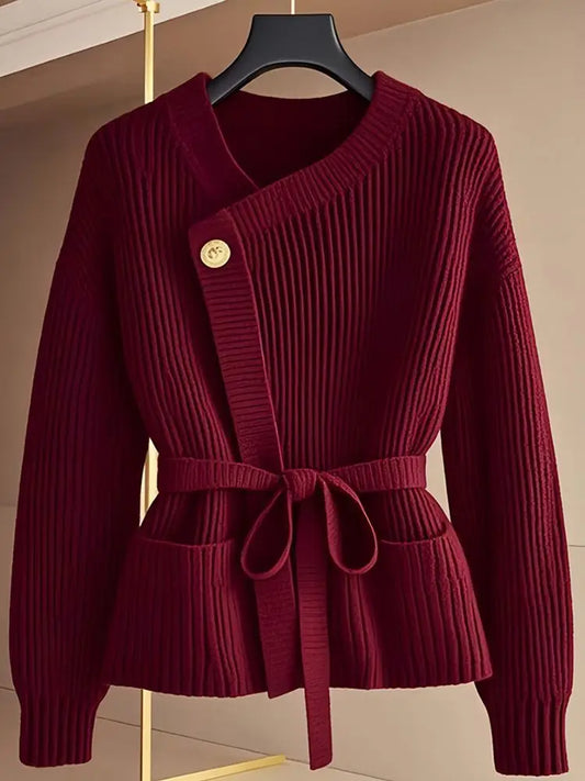 Excellent Lace~Up Red Stylish Knitted  Sweater/Women Winter Fashion.