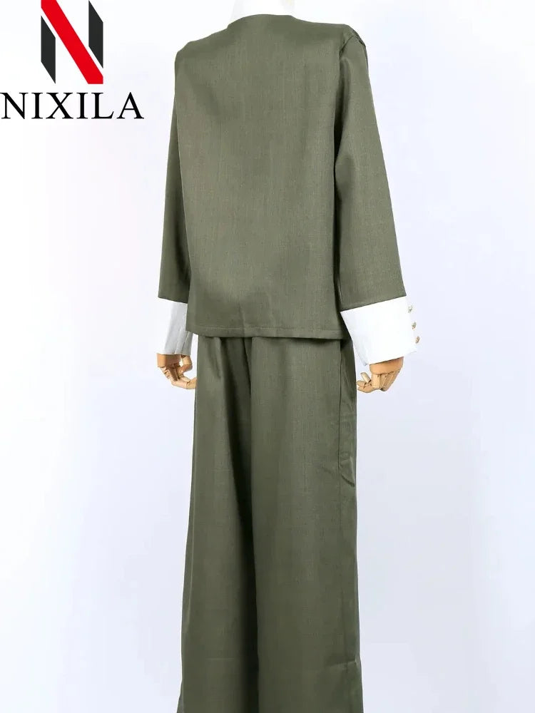 Autumn Pants Set’s/Two Piece Suit Elegant Women Blazer/Cardigan Stand Collar Coat Straight Two Piece Sets Womens Outifits.