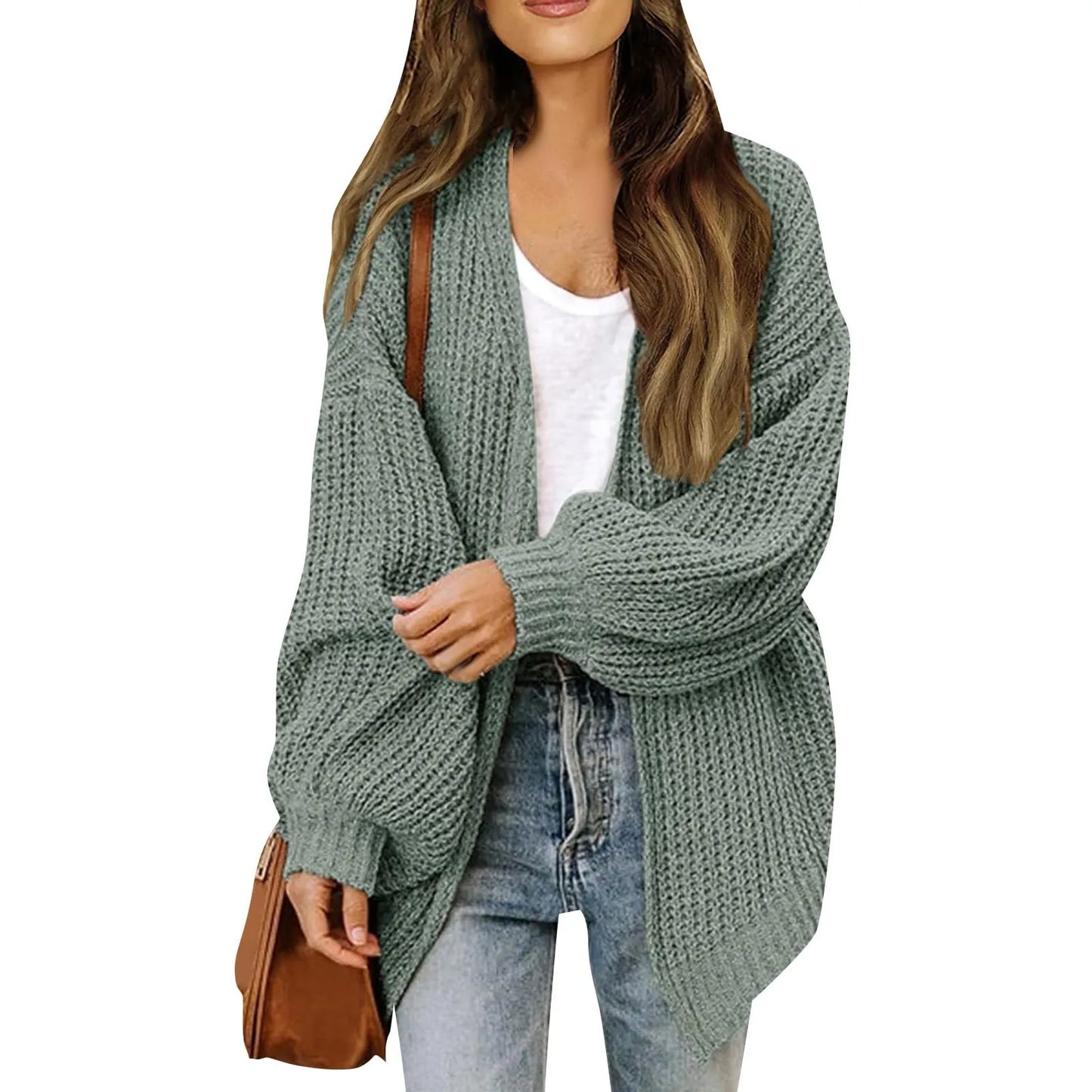 Lantern Sleeve Thick-Knit Cardigan | Timeless Elegance Knit