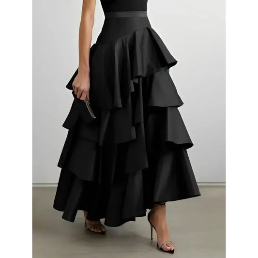 Elegant Midi Skirt’s/Autumn Falbala Swing Party/A-Line Classic/Vintage High Waist Skirt’s/Black/White.