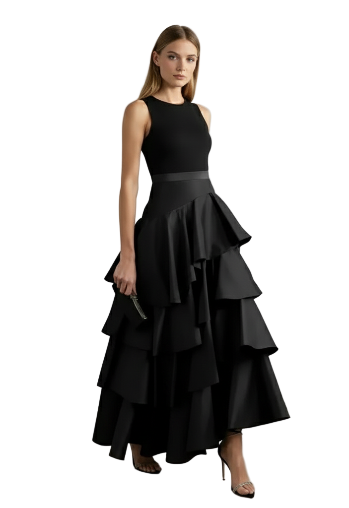 Elegant Midi Skirt’s/Autumn Falbala Swing Party/A-Line Classic/Vintage High Waist Skirt’s/Black/White.