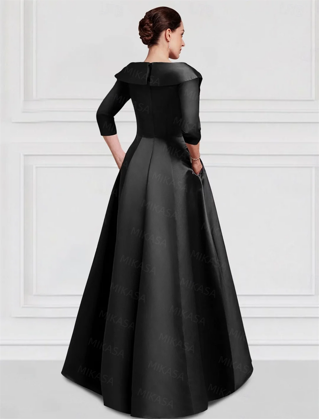 Elegant A Line Vintage Gown/Modern Three Quarter Sleeves V~Neck Dress/Party Gowns With Appliqué’s/Pockets Irregular Ruffles.