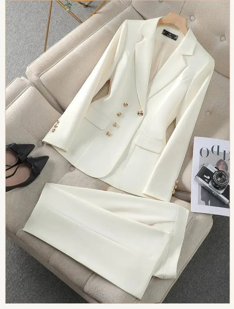 Women’s Elegant Tailored Blazer & Trouser Suit Set – Executive Workwear