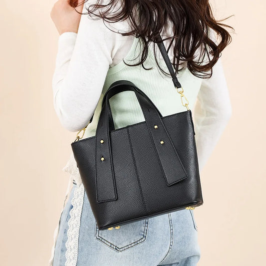 Timeless Black Leather Tote & Crossbody Bag for Everyday Style