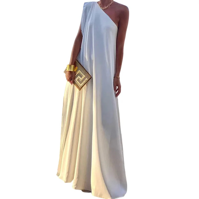 Elegant Women Loose Party Dress/Female Luxurious Sexy One Shoulder/ Celebrity Guest Cocktail Evening/Long Dress Robe.