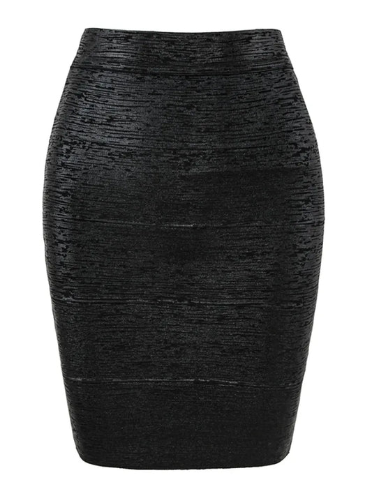 Gold Metallic High-Waist Bodycon Midi Skirt for Women – Stretch Fitted Pencil Skirt