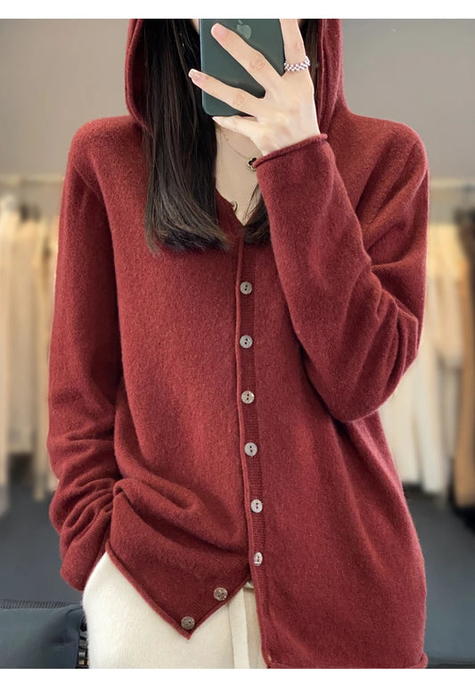 Women’s Soft Knit Hooded Button-Up Cardigan | Cozy Lightweight Hoodie Sweater for Fall & Winter | Casual Chic Layering Top