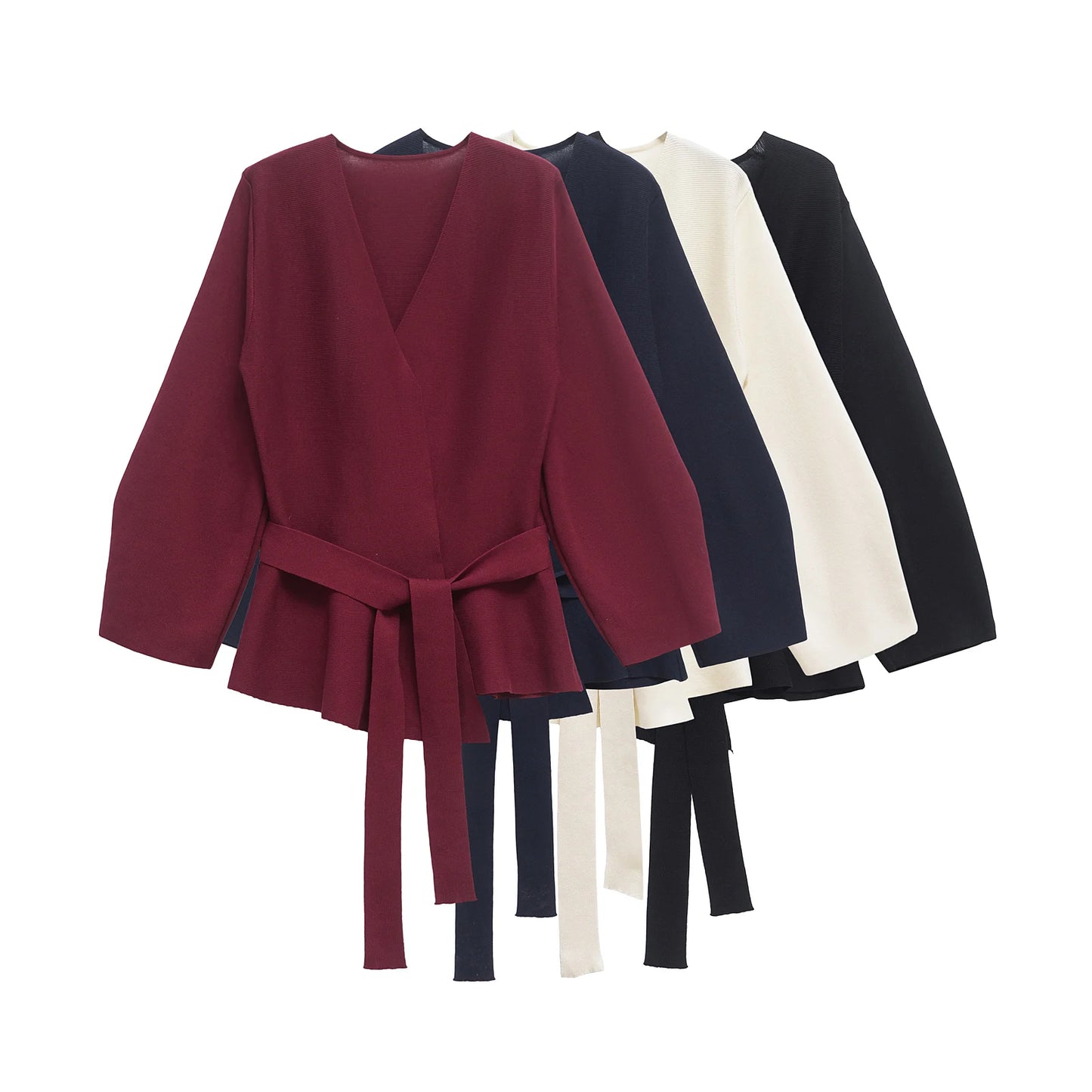 Cardigan Tuck Wrap knitted Blazer/Shoulder Pad Belt Knit Blazer/Retro V-neck Long Sleeve Versatile Female/Coat Women Clothes.