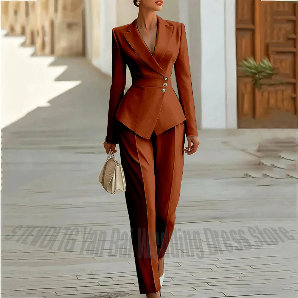 Modern Blend Boutique Luxury Tailored 2-Piece Women’s Suit Set – Elegant Slim Fit Business & Formal Blazer Trouser Outfit