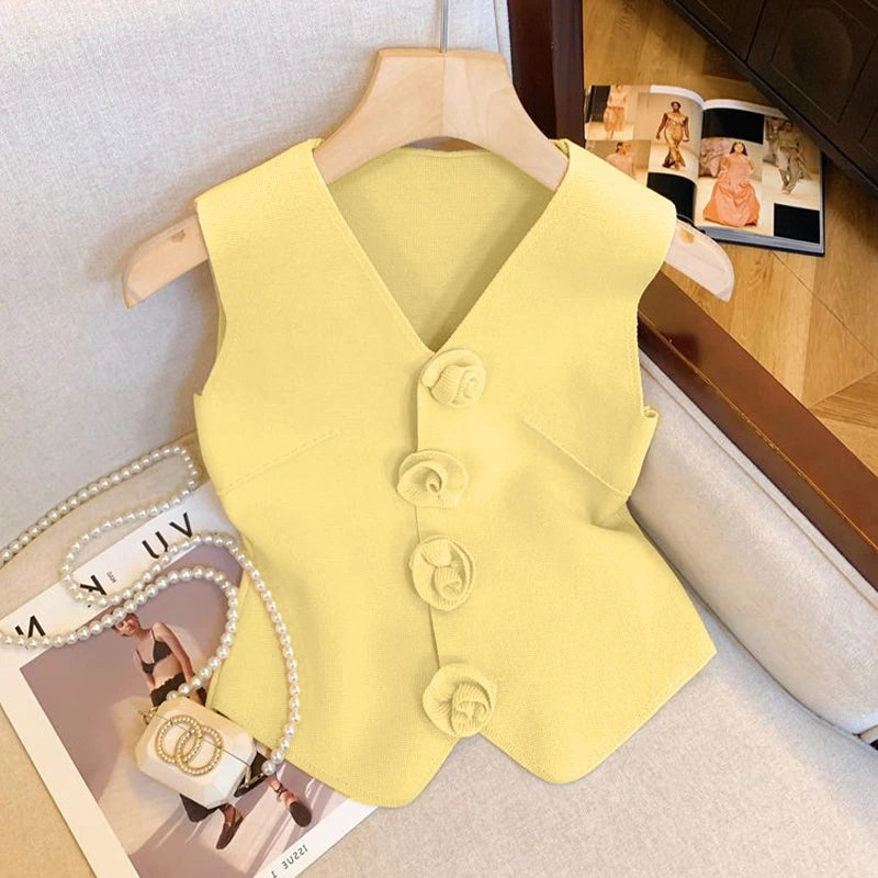 Chic Vests Elegant Waistcoat/V-neck Top’s/Casual/Outwear Sleeveless Slim/Knitted Vest All-match Streetwear.