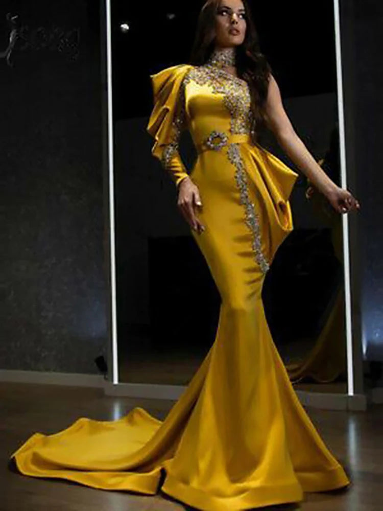 Luxury Sequin Evening Dress/Off Shoulder Irregular Chic Sleeve Party Cocktail/Maxi Fishtail Floor-Length.