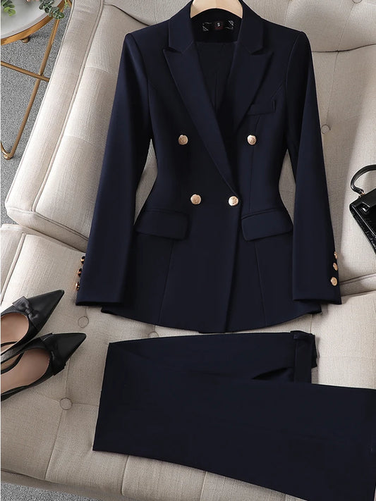 Elegant Fashioned Suit/Women Pant’s/Long Sleeve Solid Blazer/Formal 2 Piece Trouser Set/Single Breasted/Ankle Length Pant’s.