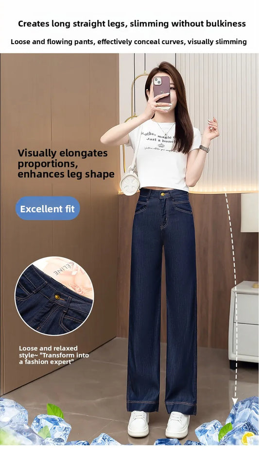 Women’s High-Waist Wide-Leg Jeans | Retro Straight-Leg Denim Pants | Light & Dark Wash