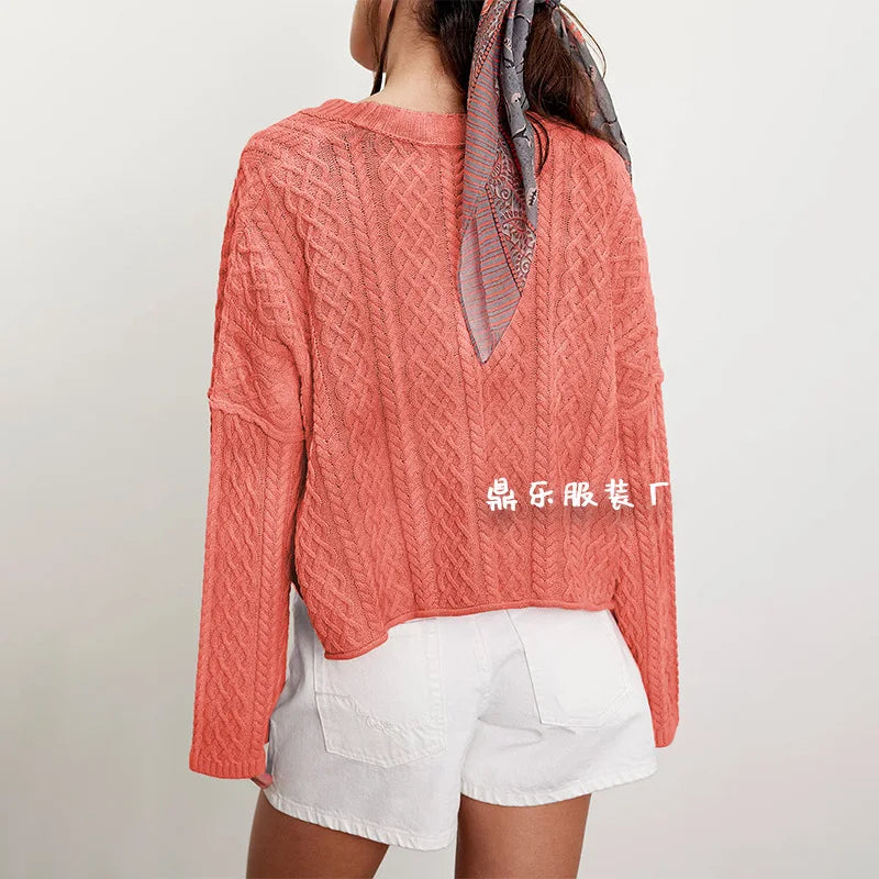 Comfy Knitted Short Sized Sweaters/Solid Cardigan Knit Jumpers/V~Neck Full Sleeved/Elegant Casual Coat Single Breasted Autumn Winter.