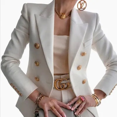 Women’s Luxury Colored Double-Breasted Blazer with Gold Buttons | Tailored Chic Statement Jacket