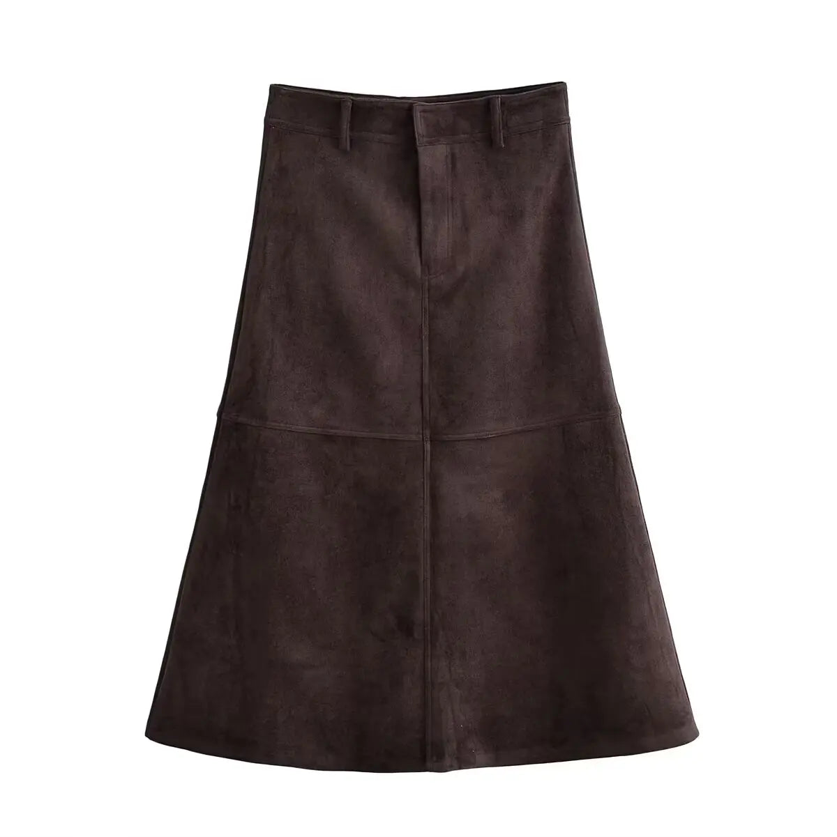 Coffee Suede Textured Half Skirt/Female High Waisted A-Line Fashion Midi Half Skirt.