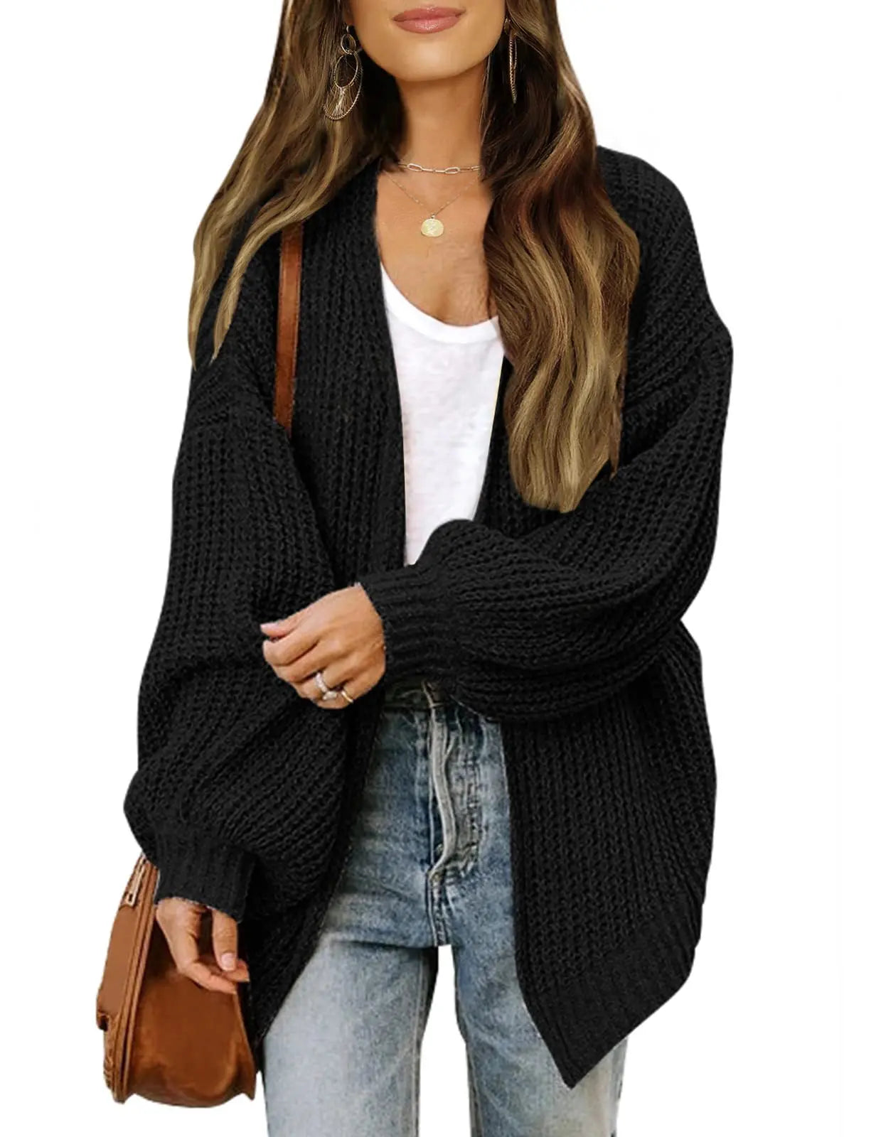 Lantern Sleeve Thick-Knit Cardigan | Timeless Elegance Knit
