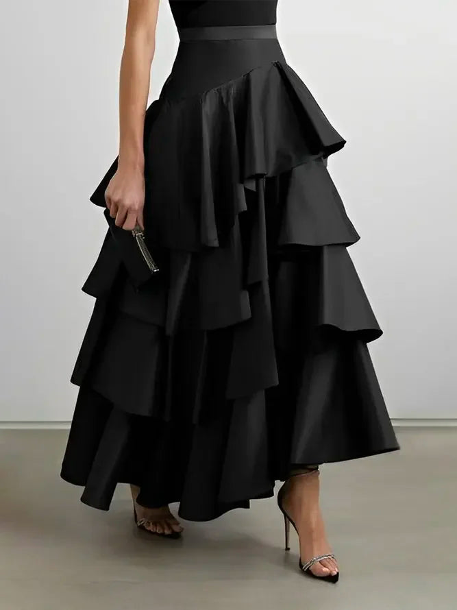 Elegant Midi Skirt’s/Autumn Falbala Swing Party/A-Line Classic/Vintage High Waist Skirt’s/Black/White.