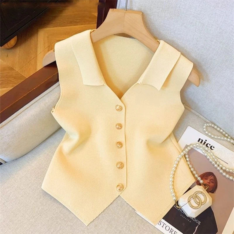Chic Vests Elegant Waistcoat/V-neck Top’s/Casual/Outwear Sleeveless Slim/Knitted Vest All-match Streetwear.