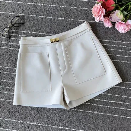 Luxury High-Waisted Faux Leather Tailored Shorts – Structured Designer-Inspired Statement Piece
