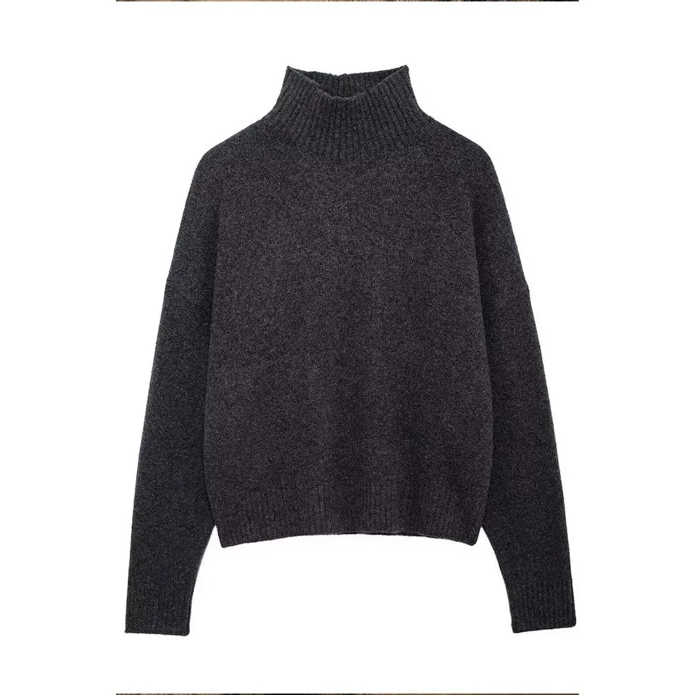 Turtleneck Knitted Sweater/High Collar/Long Sleeves Female Chic Lady/Casual Mujer Cardigan Outfits.