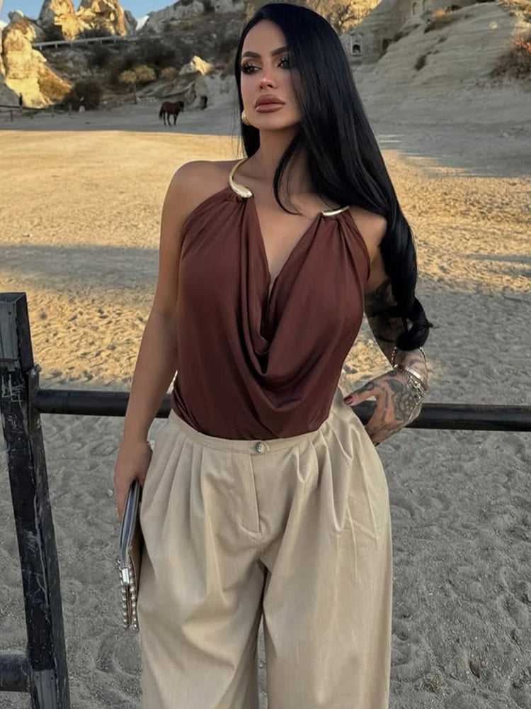 Timeless Elegance Metal Accent Halter Top