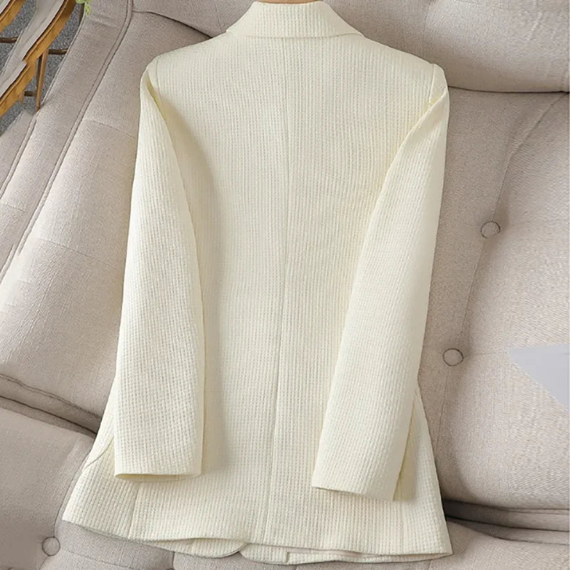 Fashion Solid V~Neck Blazer for Women/Commuter Casual Elegant Single-breasted Blazer.High Stretched Slim Fitted Blazer.