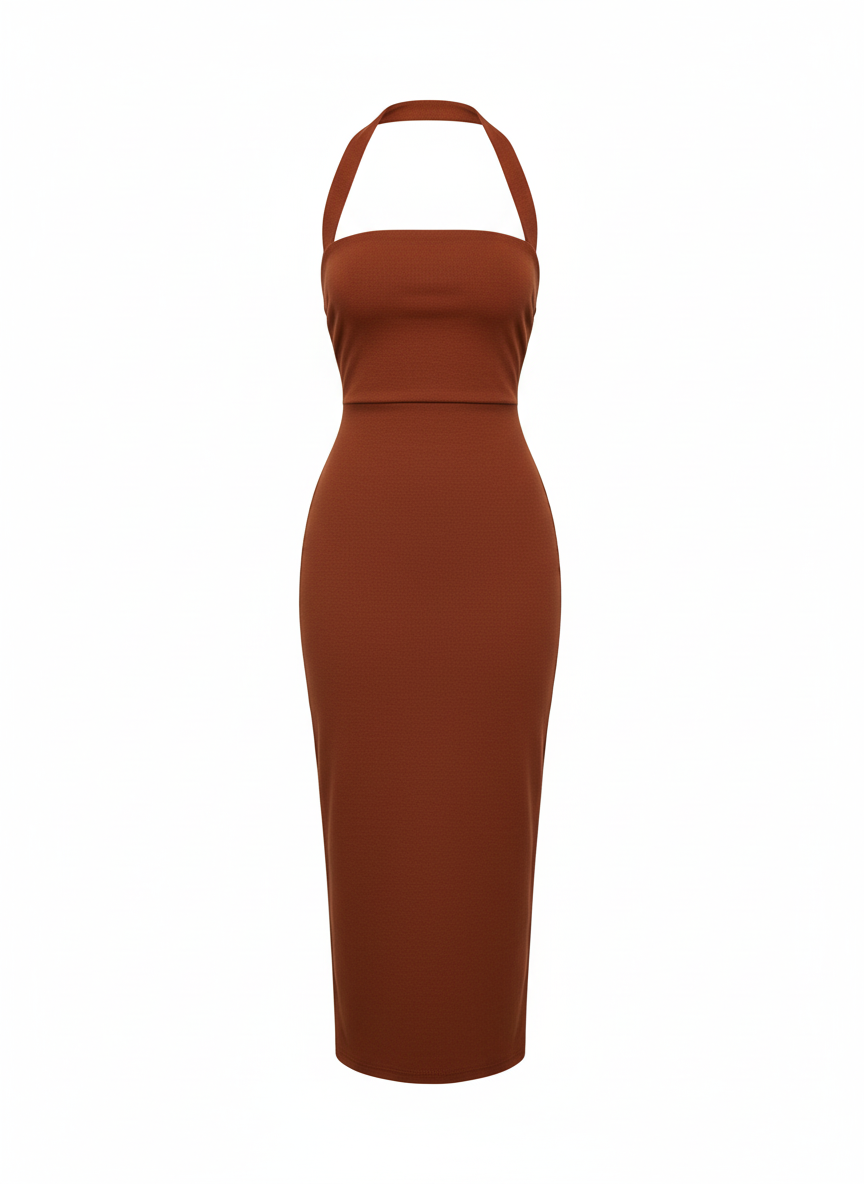 Jielur Halter Elegant Dress/Midi Bodycon Solid Strapless Dress/Knee Length Pullover.