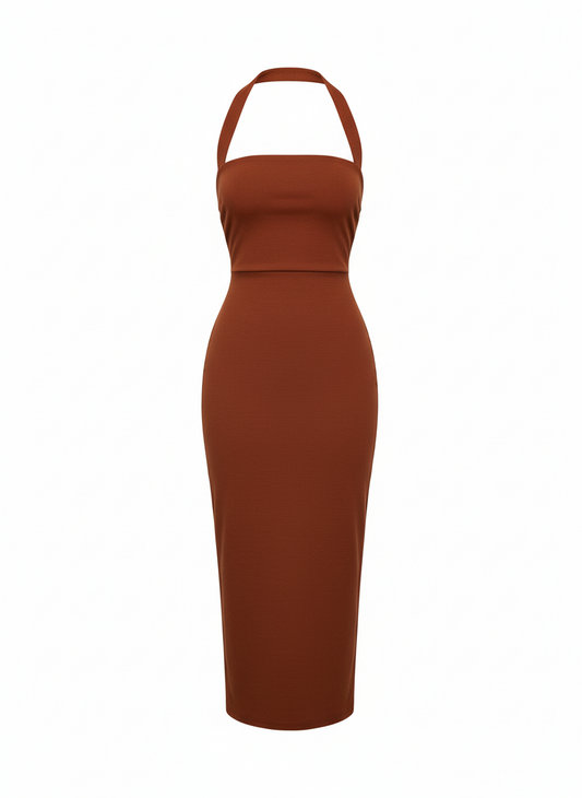 Jielur Halter Elegant Dress/Midi Bodycon Solid Strapless Dress/Knee Length Pullover.