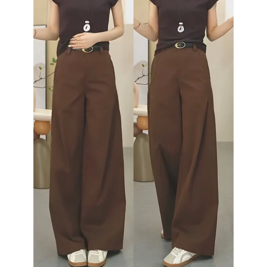Stylish Khaki Cargo Wide Leg Pant’s/Women's Autumn New Style/Loose Slimming Straight Leg Trouser’s.
