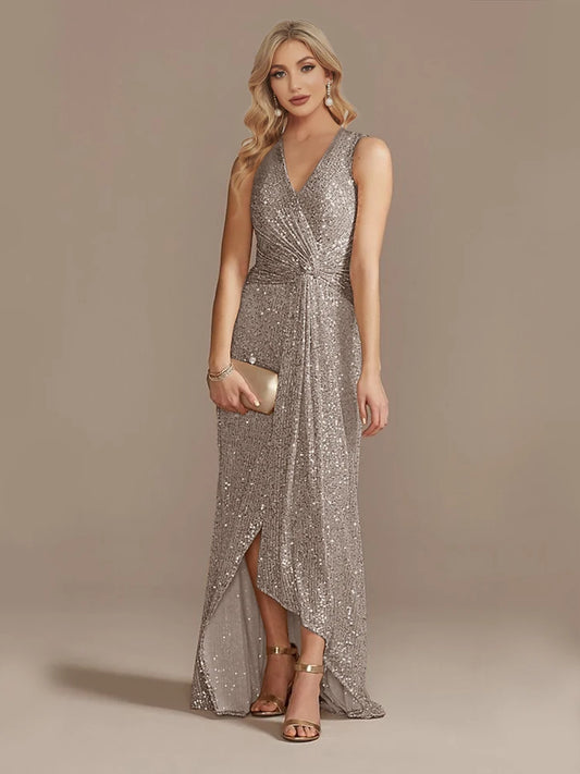 Luxury Floor Length V-Neck Evening/ Dresses Elegant Slit Party Women/Sequins Formal Cocktail Prom Gowns.