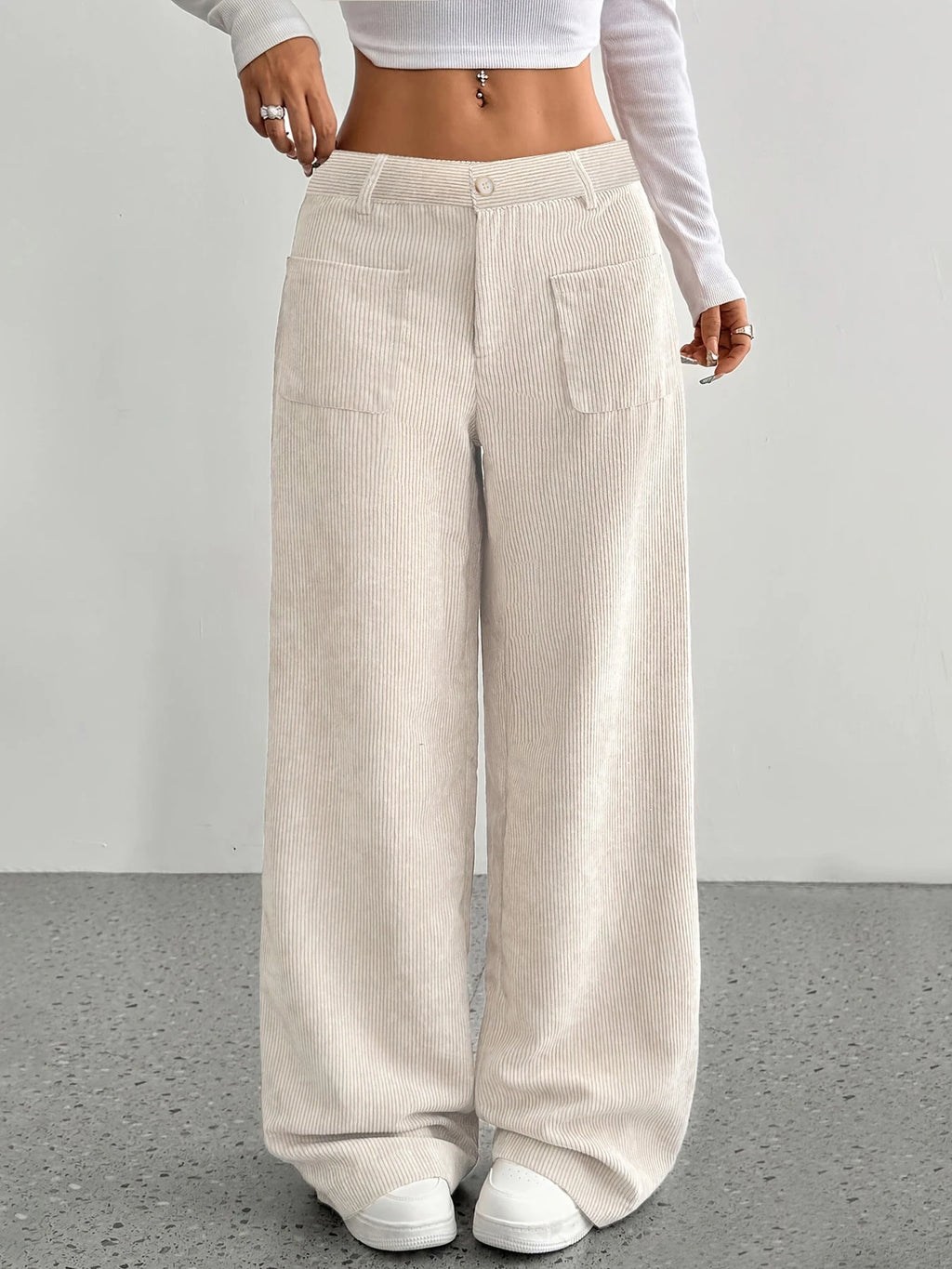 High Waist Corduroy Wide Leg Pant’s/Casual Long Trousers with Pockets/Ladies Fashionable Relaxed Fit Bottom’s.
