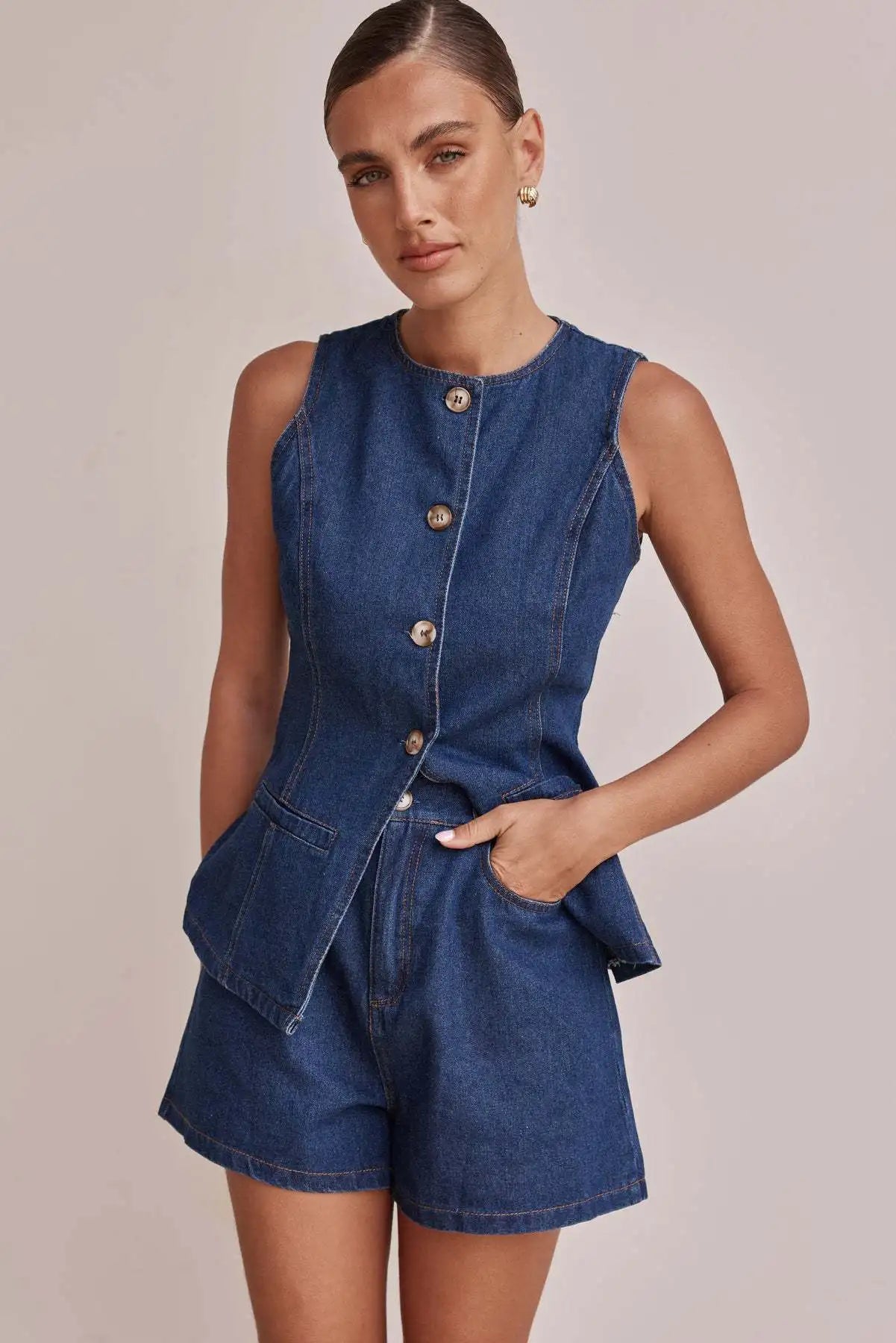 Timeless Denim Elegance™ Two-Piece Set
