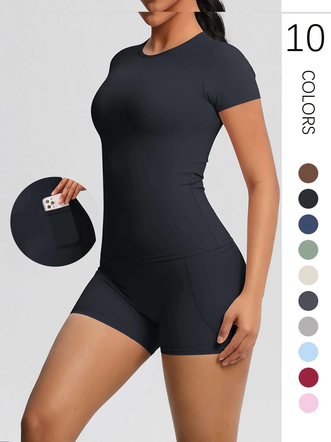 Workout Sportswear 2Pcs Piece Set/Female Yoga Shirt Push Up Workout Clothes/Women Outdoors Sport  High Waist  Fitness Sport Shorts.