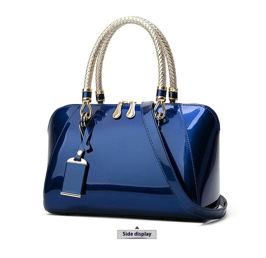 Luxury Pink Patent Leather Handbag – Glossy Top Handle Tote with Gold Hardware | Modern Blend Boutique